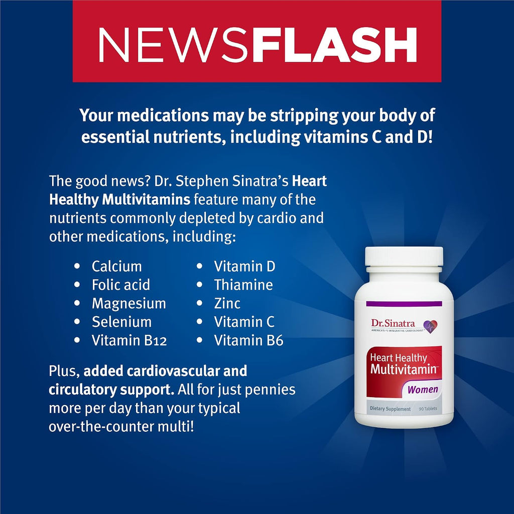 Dr. Sinatra Multivitamínico para Mujeres Salud Cardíaca con Vitamina D, A, B12, C, E, Biotina, Folato y Zinc - 90 Comprimidos