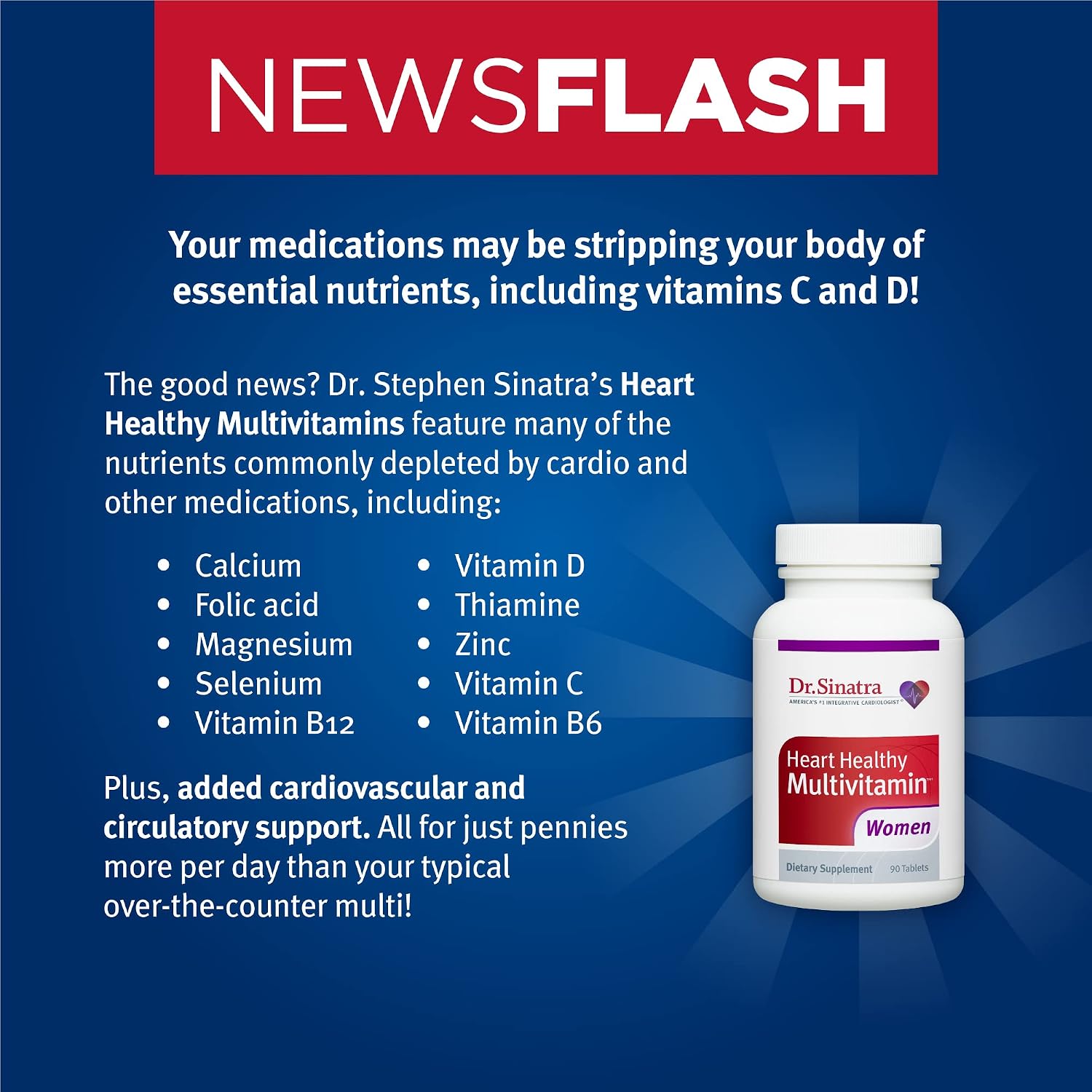 Dr. Sinatra Multivitamínico para Mujeres Salud Cardíaca con Vitamina D, A, B12, C, E, Biotina, Folato y Zinc - 90 Comprimidos