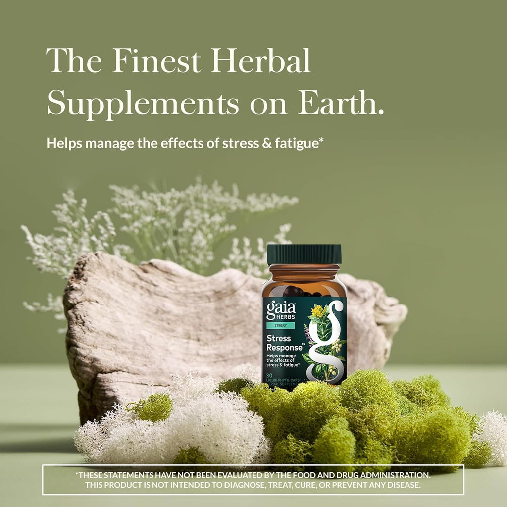Gaia Herbs Stress Response - Suplemento para el Estrés con Adaptógenos, Rodiola, Albahaca Santa y Ashwagandha - 30 Cápsulas Líquidas Veganas