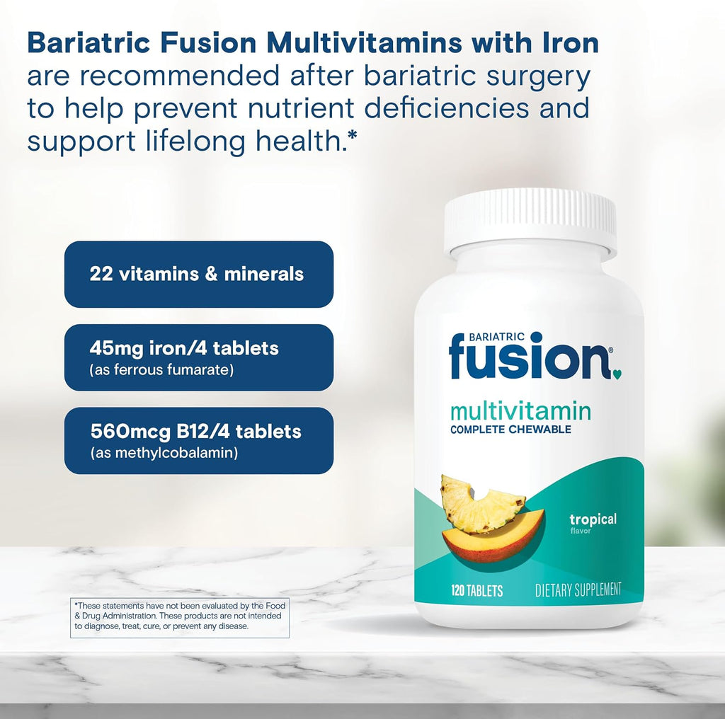 Bariatric Fusion Multivitamínico Bariátrico Completo con Hierro - Masticable Sabor Tropical - Suministro de 1 Mes