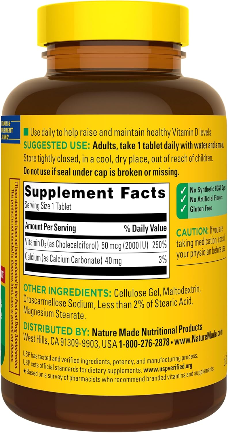 Nature Made Vitamina D3 2000 UI (50 mcg), 400 Comprimidos