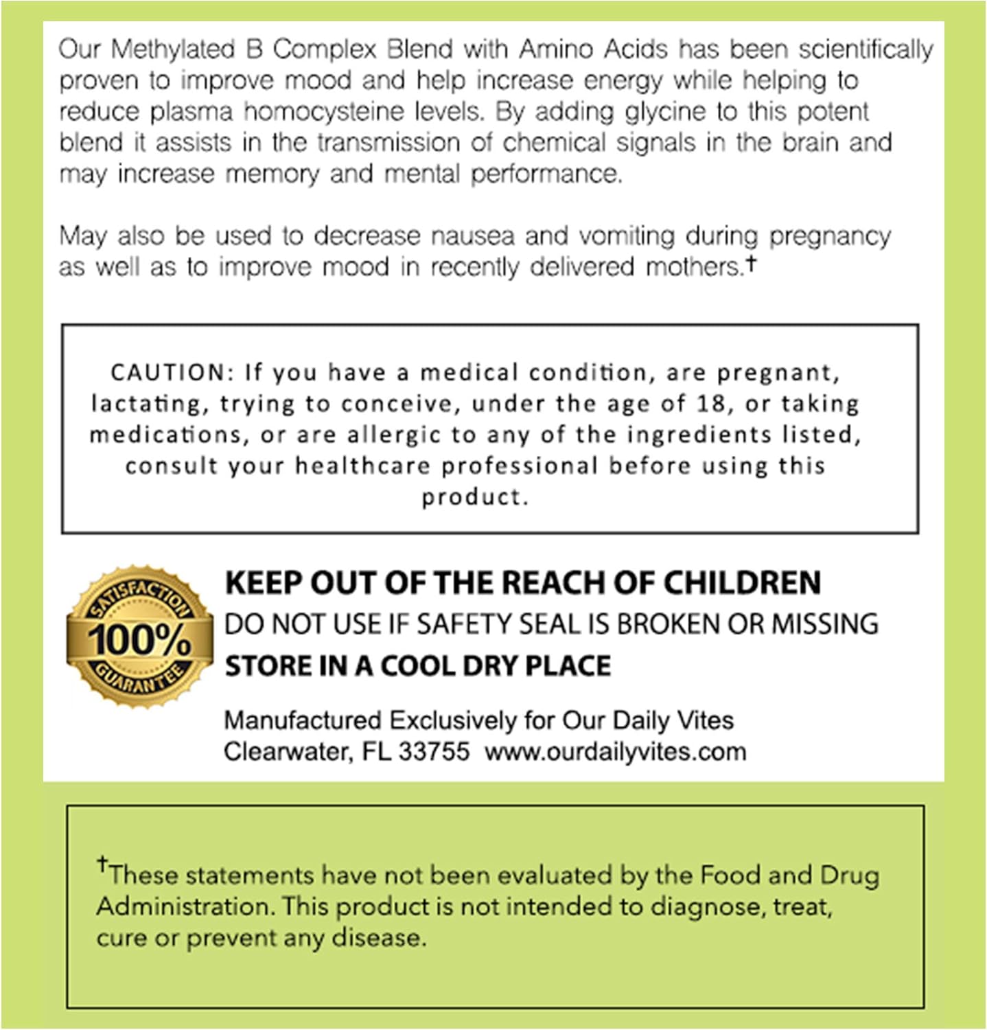 Our Daily Vites - Complejo B con L-Metilfolato, Metilcobalamina, B6 y Glicina (7.5mg) - 60 Cápsulas
