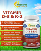 aSquared Nutrition Vitamina D3 con K2 MK-7 - 180 Pastillas Masticables
