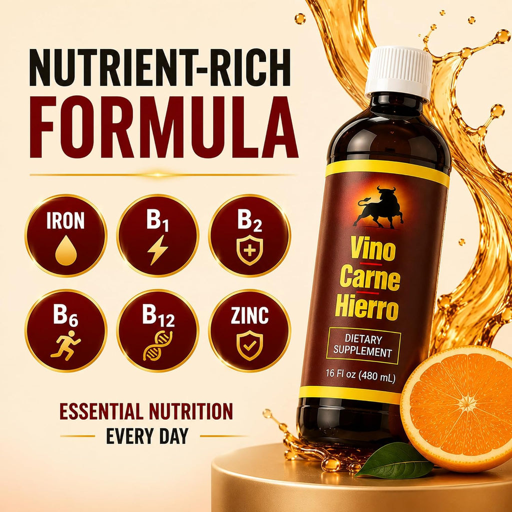 Menper Vino Carne Hierro Suplemento de Hierro Líquido con Vitaminas para Energía y Vitalidad, 473 ml