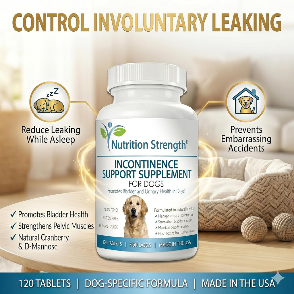 Nutrition Strength Suplemento para la Incontinencia en Perros, Apoyo Orgánico para el Control de la Vejiga, 120 Comprimidos Masticables