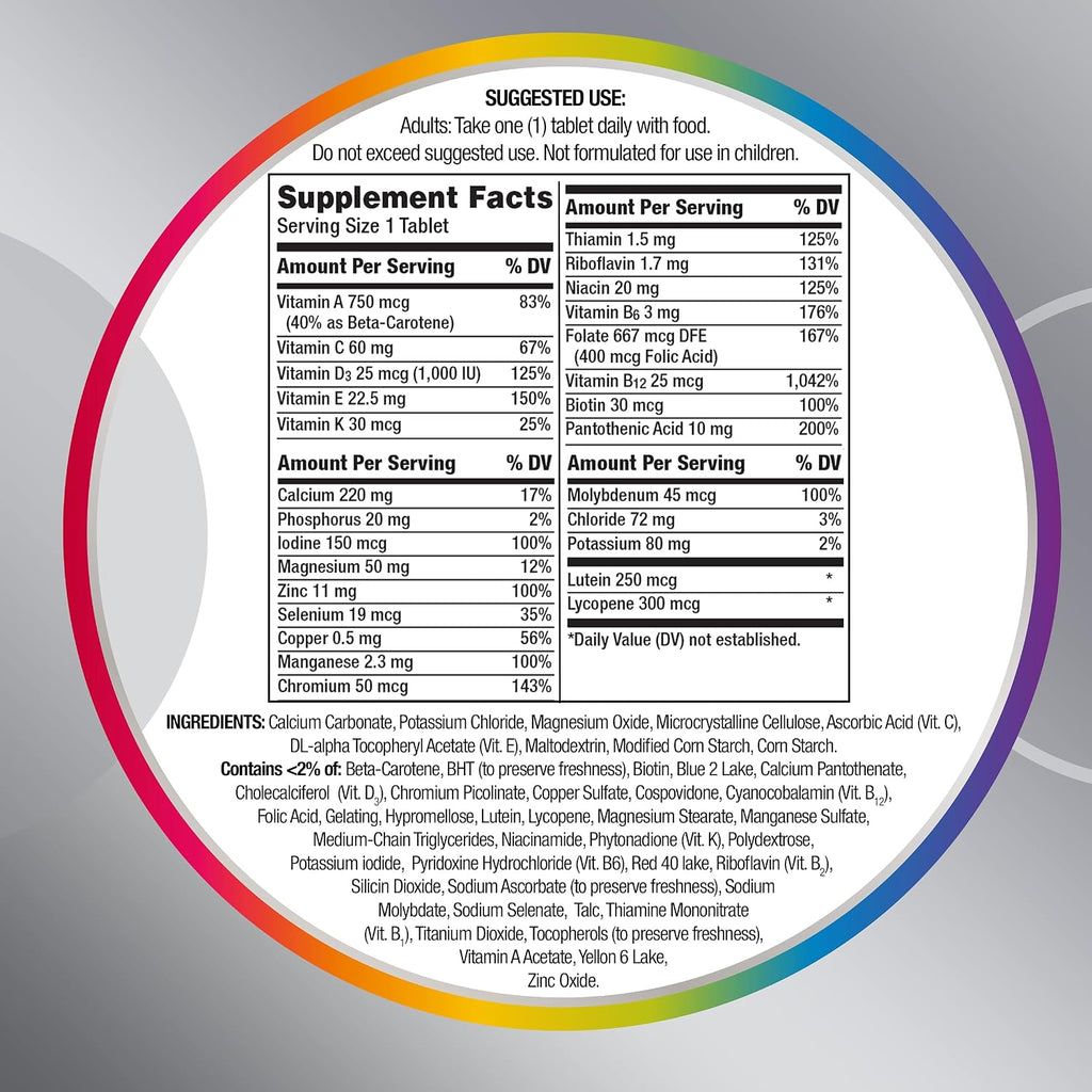 Centrum Silver Multivitamínico para Adultos Mayores de 50, Suplemento Multivitamínico/Multimineral, Vitamina D3, Vitaminas B, Sin Gluten, Ingredientes No Transgénicos, Apoya la Memoria y la Cognición en Adultos Mayores - 80 Unidades