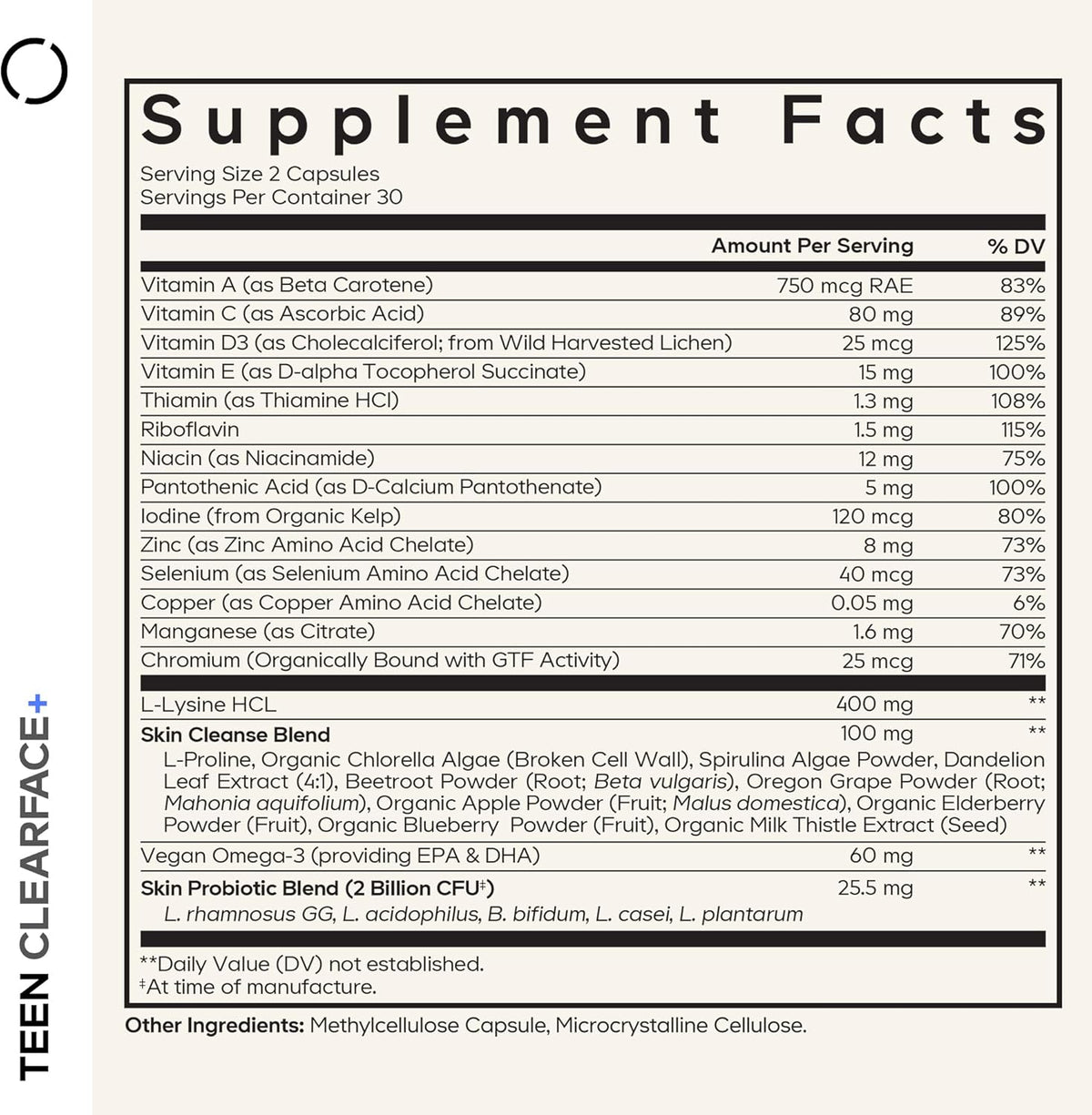 Codeage Teen Clearface - Suplemento para la – La vitamina C contribuye a la formación normal de colágeno para el – Image 2