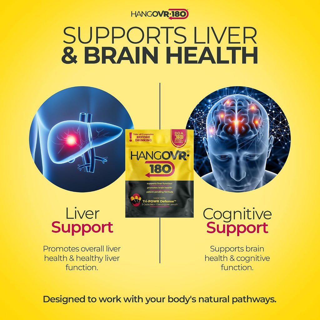 Hangovr180® Tri-Power Before Drinking Defense - Suplemento con DHM 1500mg (8 Sobres)