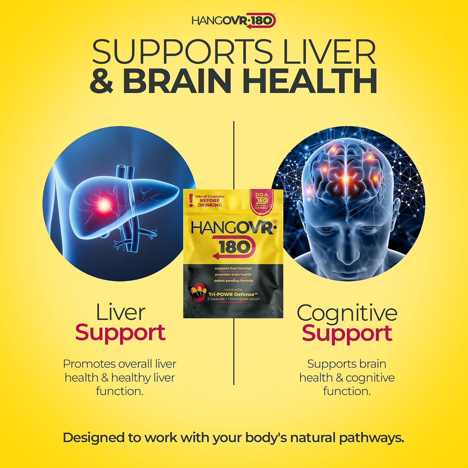 Hangovr180® Tri-Power Before Drinking Defense - Suplemento con DHM 1500mg (8 Sobres)
