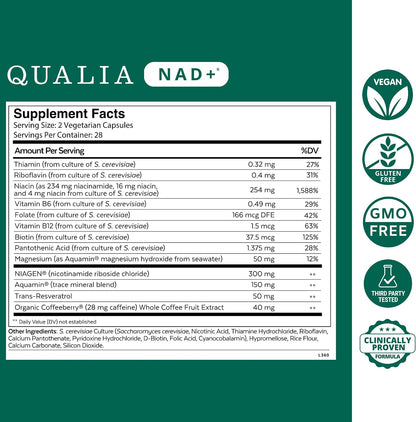 Qualia NAD+ Suplemento — Nicotinamida Ribósido (NIAGEN), Niacina, Niacinamida (1 Mes) – Image 2