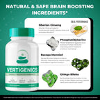 Vertigenics Suplemento para la Memoria y Concentración - Fórmula Avanzada de Nootrópicos Naturales (60 Cápsulas)