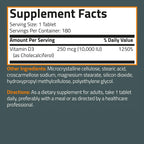 Bronson Vitamina D3 10.000 UI (250 mcg) - 180 Comprimidos para el Mantenimiento de la Función Muscular y el Sistema Inmunitario