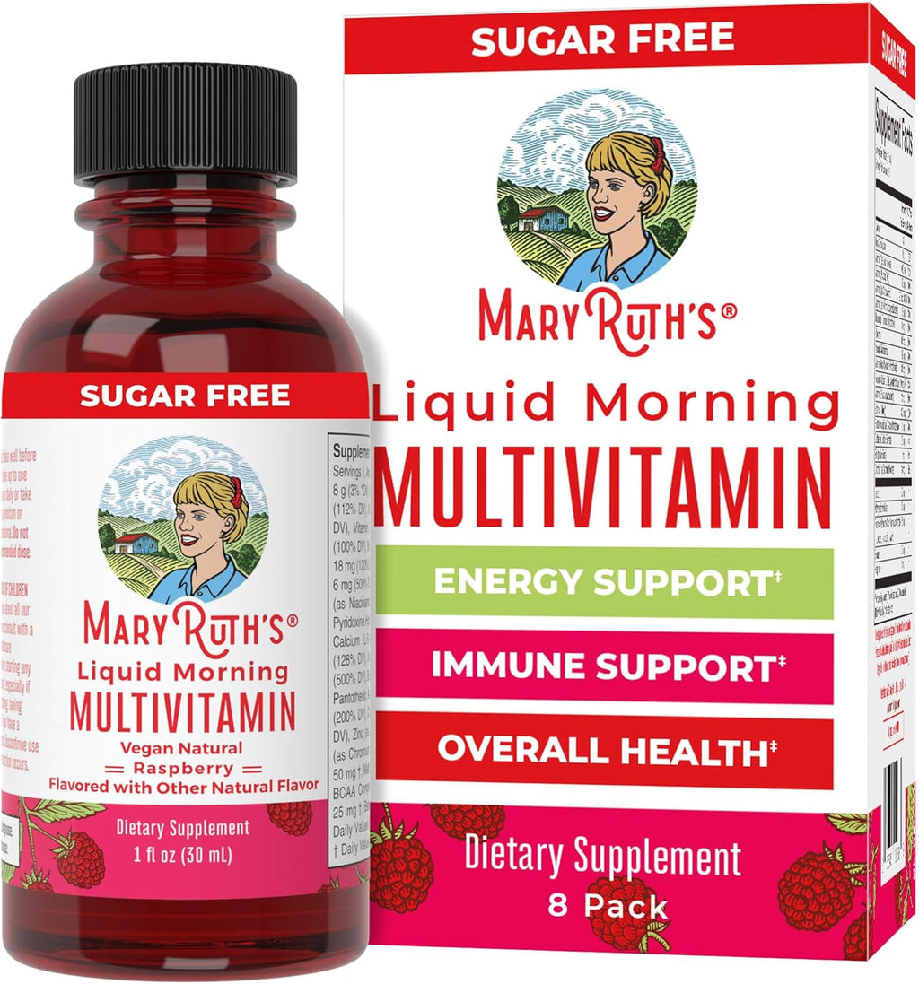 MaryRuth's Multivitamínico Líquido Matutino para Mujeres, Hombres y Niños - Vitaminas A, C, D, E, B6, B12, Biotina, Zinc - Vegano - Sin Gluten - 32 Porciones