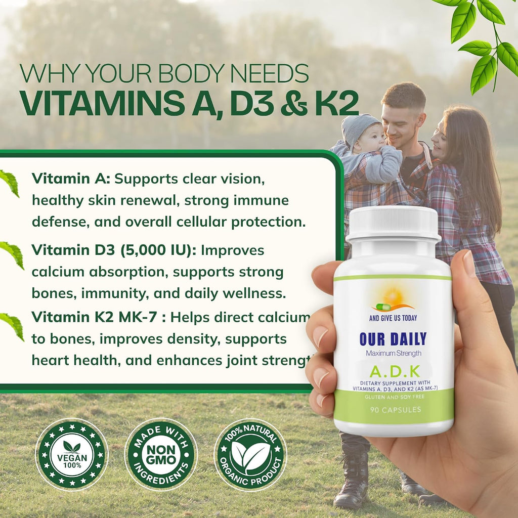Daily Vites ADK Complemento de Vitaminas A, D3 y K2 (MK-7) – 90 Cápsulas