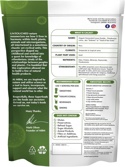 MRM Nutrition Cacao Fermentado Orgánico en Polvo - Superalimento Rico en Flavonoides, 43 Raciones – Image 2