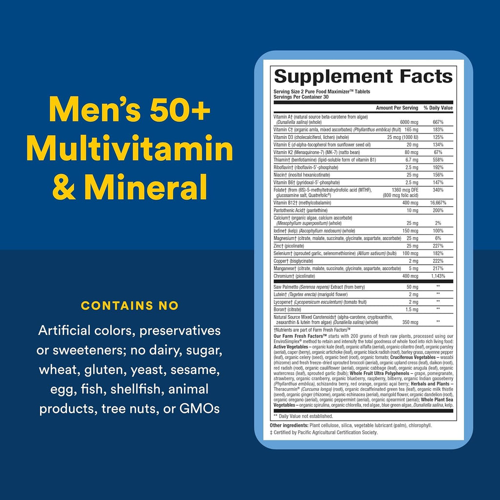 Natural Factors Multivitamínico y Mineral para Hombres 50+, 60 Comprimidos