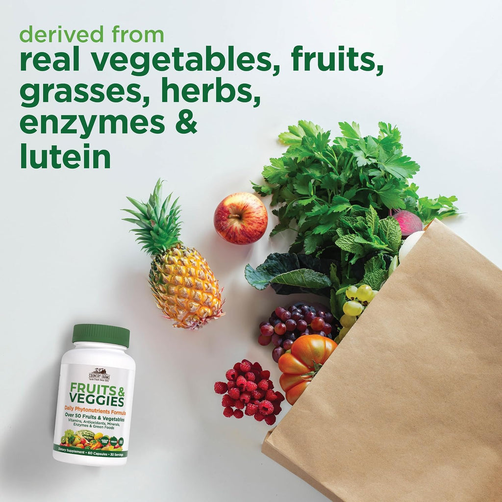 Country Farms Super Fruits and Veggies – Cápsulas de Frutas y Verduras, 30 Servicios