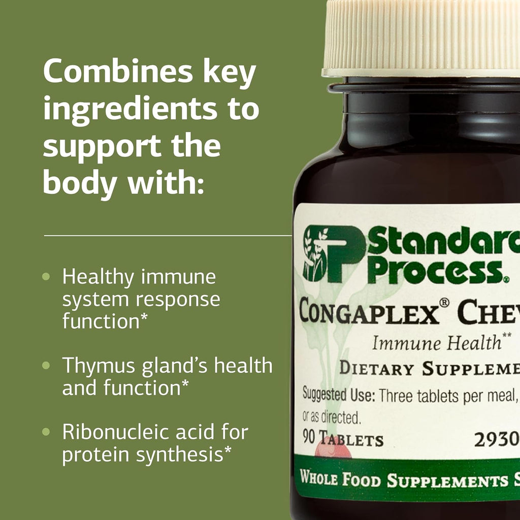 Standard Process Congaplex Chewable - Suplemento para el sistema inmunitario con vitamina A - Apoya la glándula del timo y la síntesis de proteínas - Sin lácteos ni soja - 90 comprimidos (30 porciones)