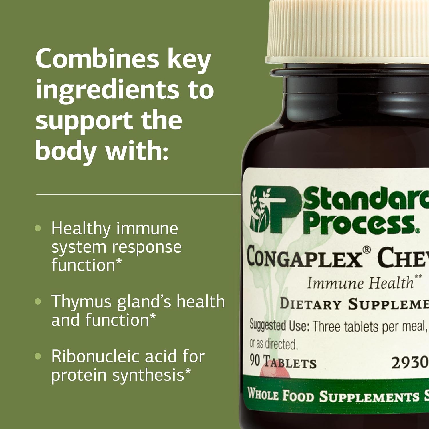 Standard Process Congaplex Chewable - Suplemento para el sistema inmunitario con vitamina A - Apoya la glándula del timo y la síntesis de proteínas - Sin lácteos ni soja - 90 comprimidos (30 porciones)
