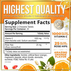 Vitamina C 1000mg con Escaramujo y Bioflavonoides - Suplemento Masticable Sin Azúcar - 60 Comprimidos