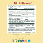 PURE SYNERGY D3 + K2 Complex | Complejo Vegano de Vitamina D3 y K2 con Algas Orgánicas y Alimentos Integrales | 60 Cápsulas