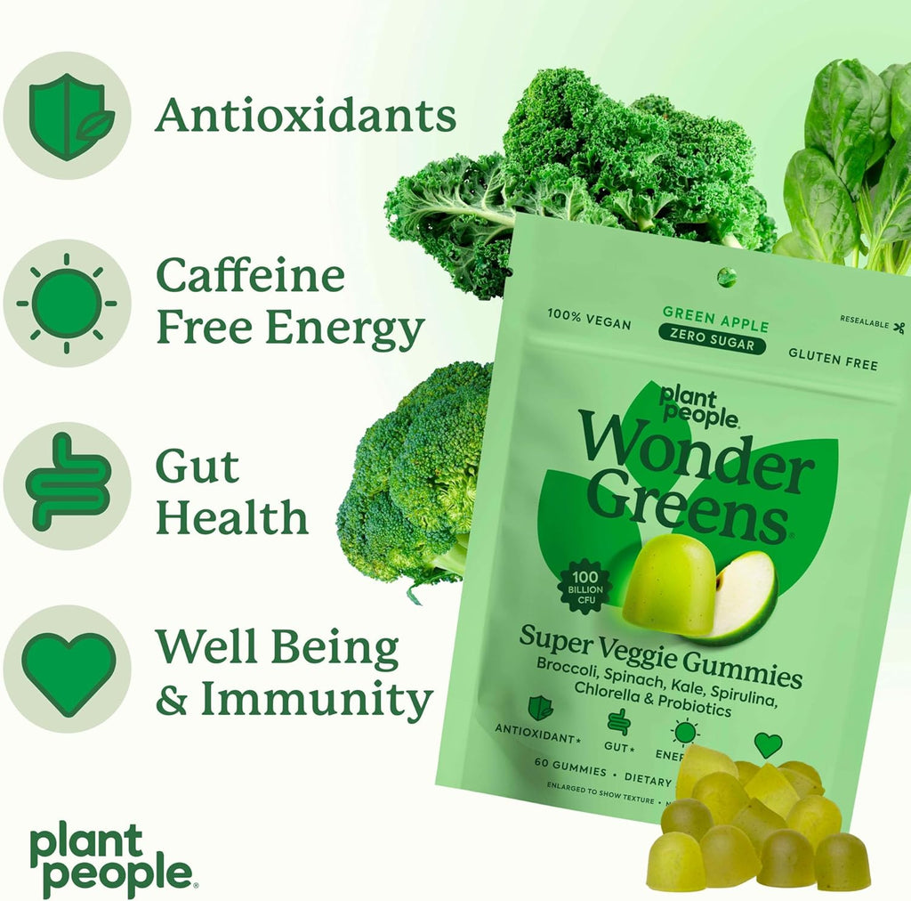 Plant People WonderGreens Gominolas de Super Greens con Probióticos - 60 uds