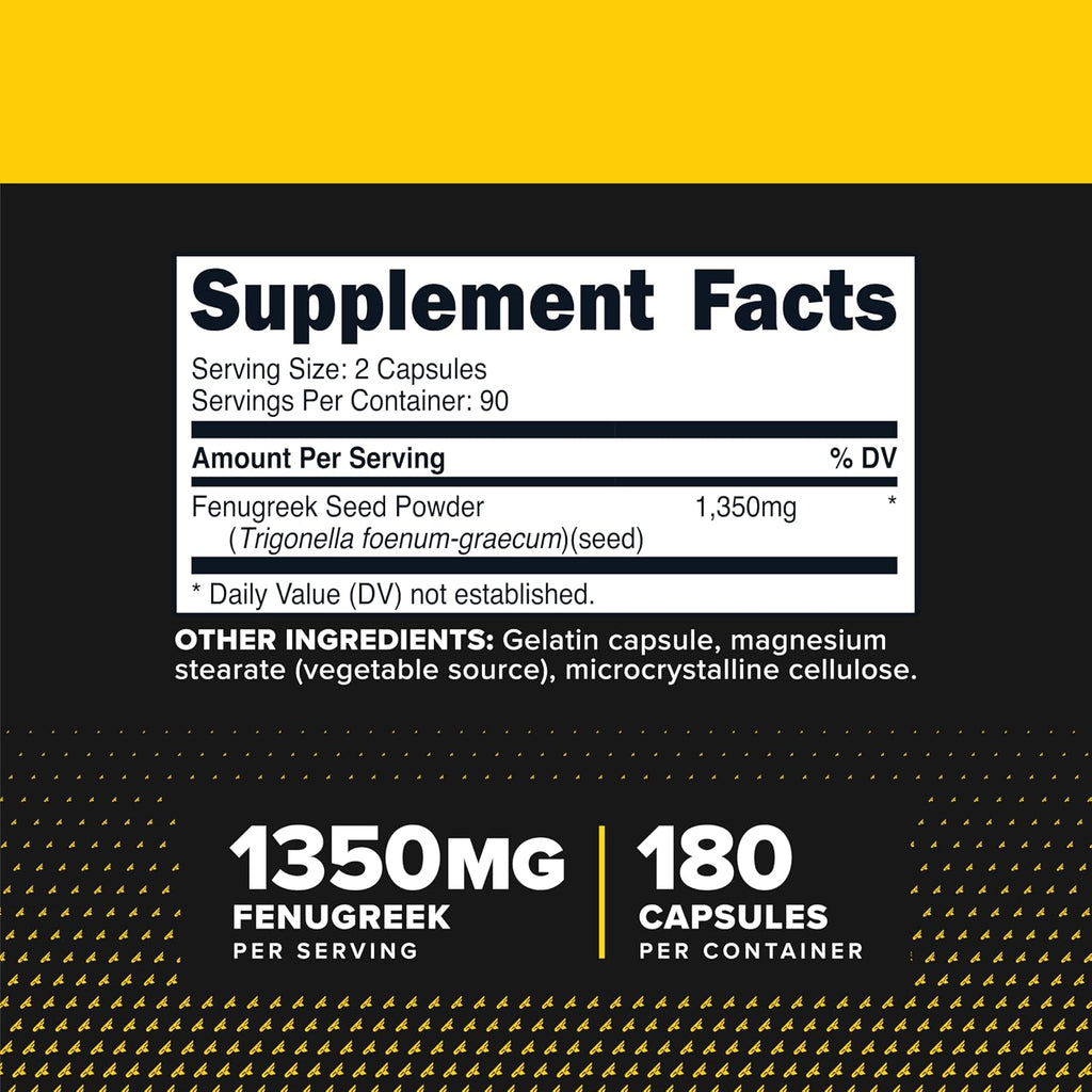 Primaforce Fenugreek Seed Capsules (180 Cápsulas / 1350 mg por dosis, dosis de 2 cápsulas) - Complemento Herbal Premium para Hombres y Mujeres, No Transgénico, Sin Gluten