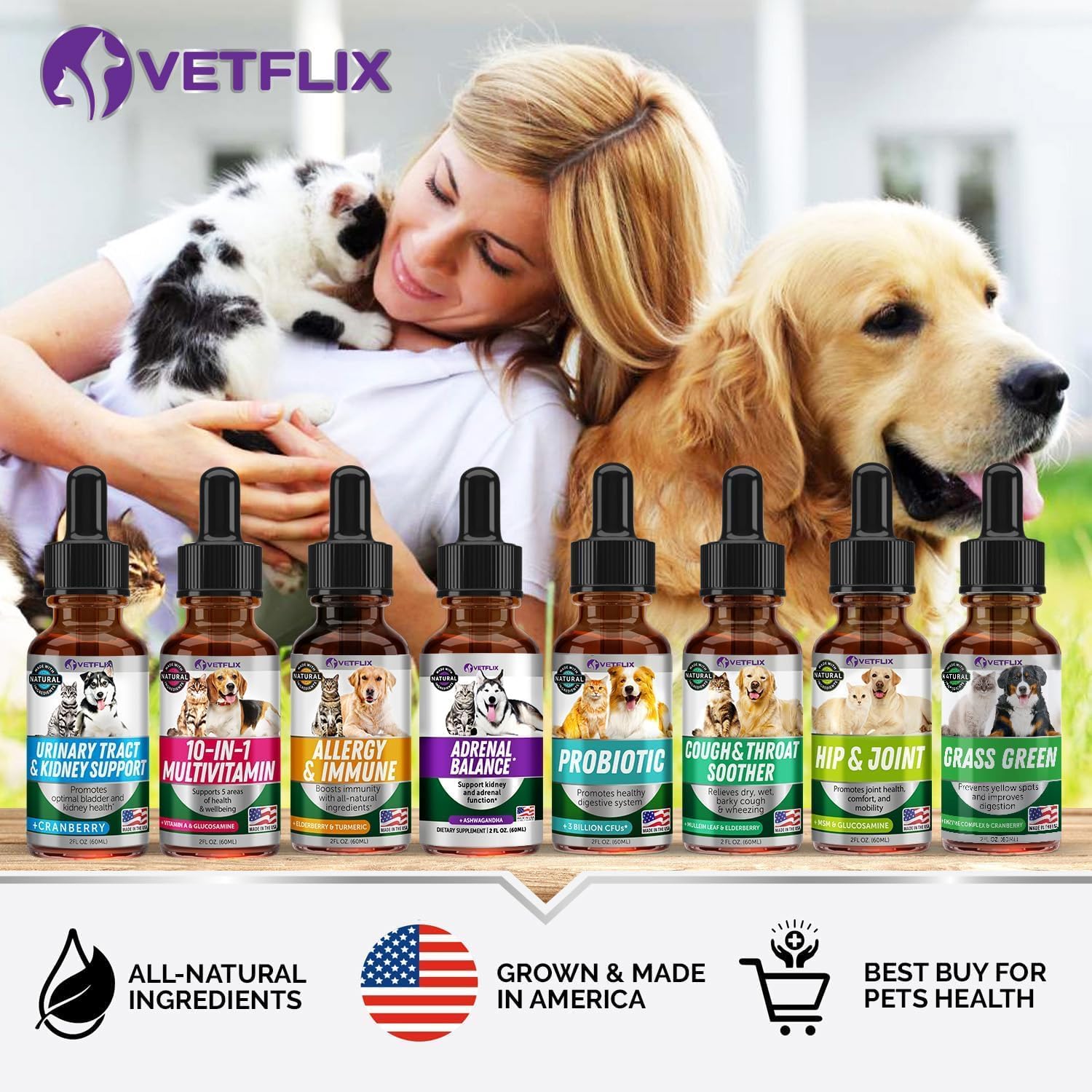 Adrenal Support Liquid Supplement for Dogs, Cats, Puppies & Kittens, 2 Oz