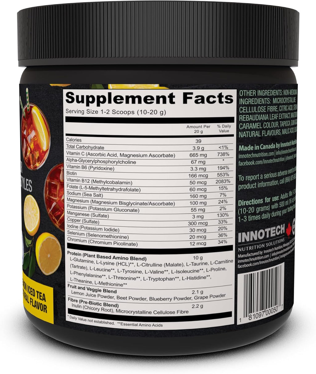 Innotech Nutrition Fasting Days - Mezcla para Ayuno Intermitente con 42 Ingredientes Esenciales y Electrolitos - Limón Té Helado, 360g