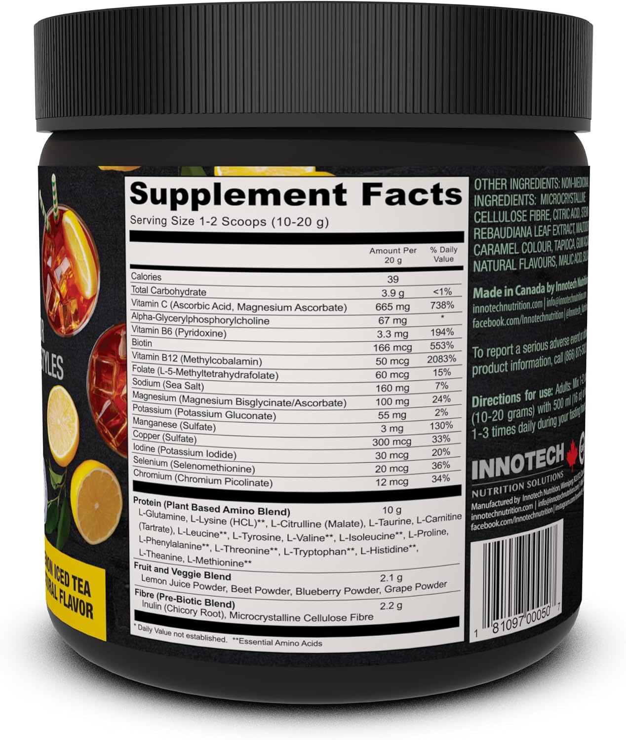 Innotech Nutrition Fasting Days - Mezcla para Ayuno Intermitente con 42 Ingredientes Esenciales y Electrolitos - Limón Té Helado, 360g