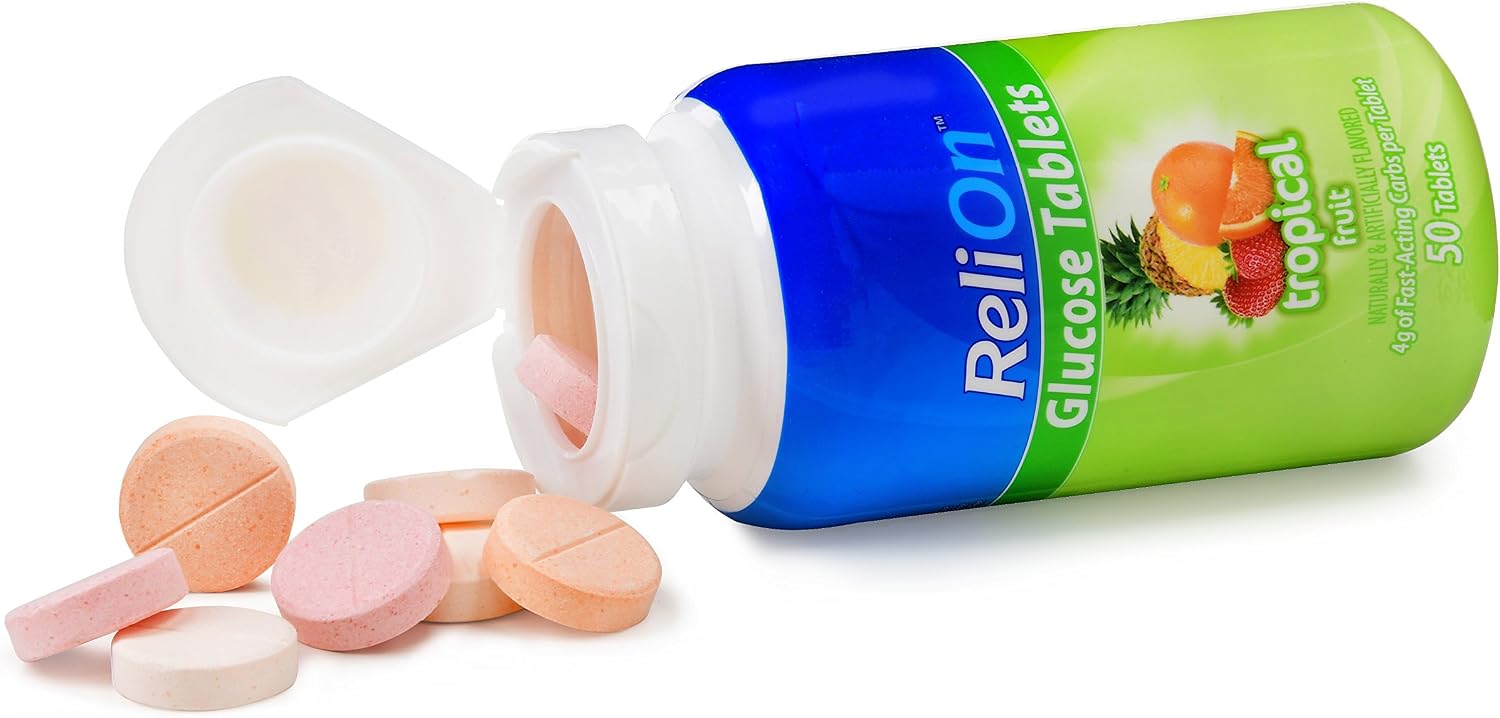 Relion Glucose Tablets - Sabor Tropical - 50 Comprimidos