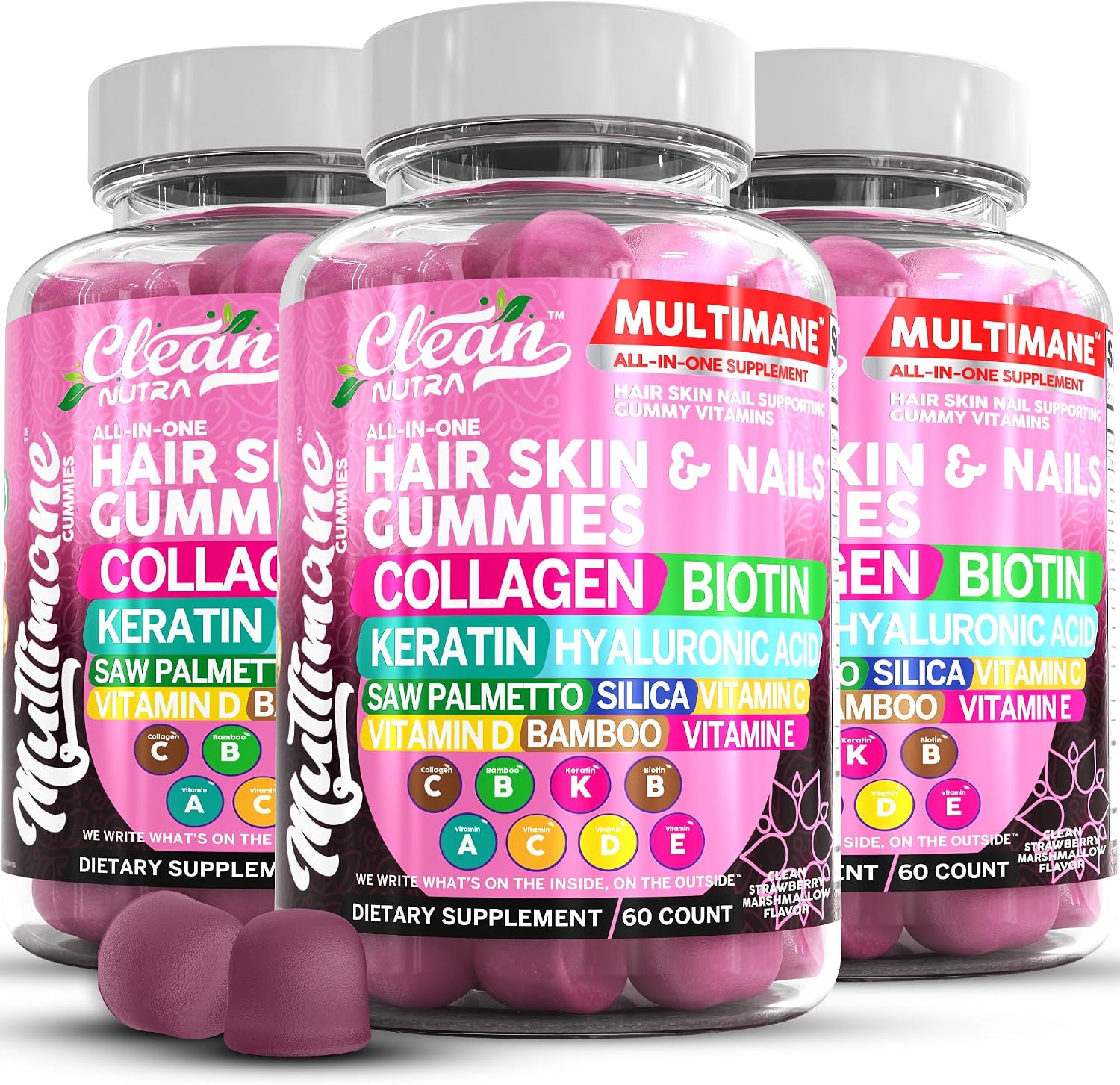 Clean Nutraceuticals Biotina Colágeno Keratina Gominolas para Piel, Cabello y Uñas