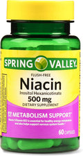 Spring Valley Niacina Sin Enrojecimiento 500 mg, Apoyo al Metabolismo, 60 Cápsulas (Pack de 2)