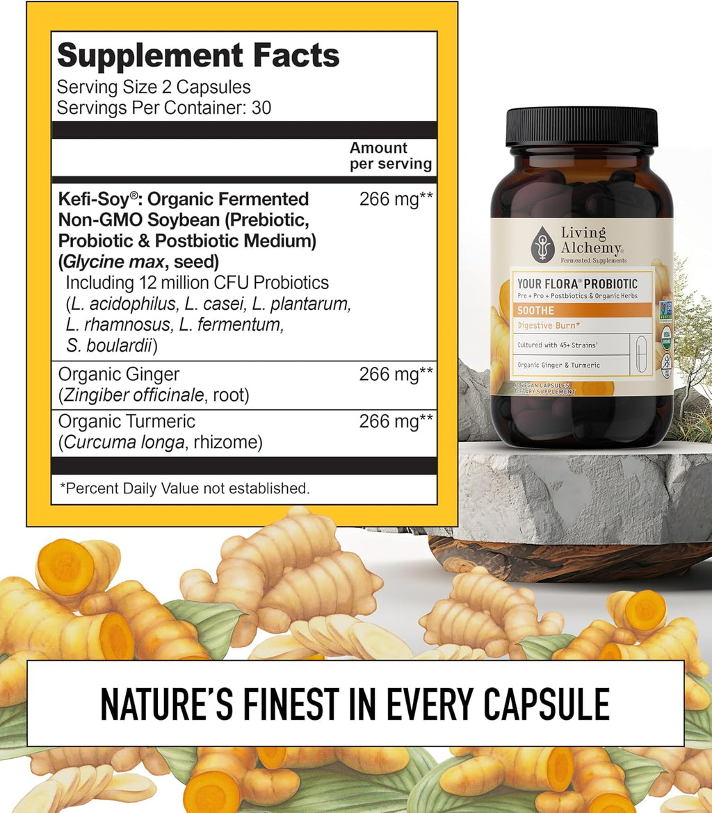 Living Alchemy Your Flora Probiotic Soothe – Probióticos Digestivos, 60 Cápsulas
