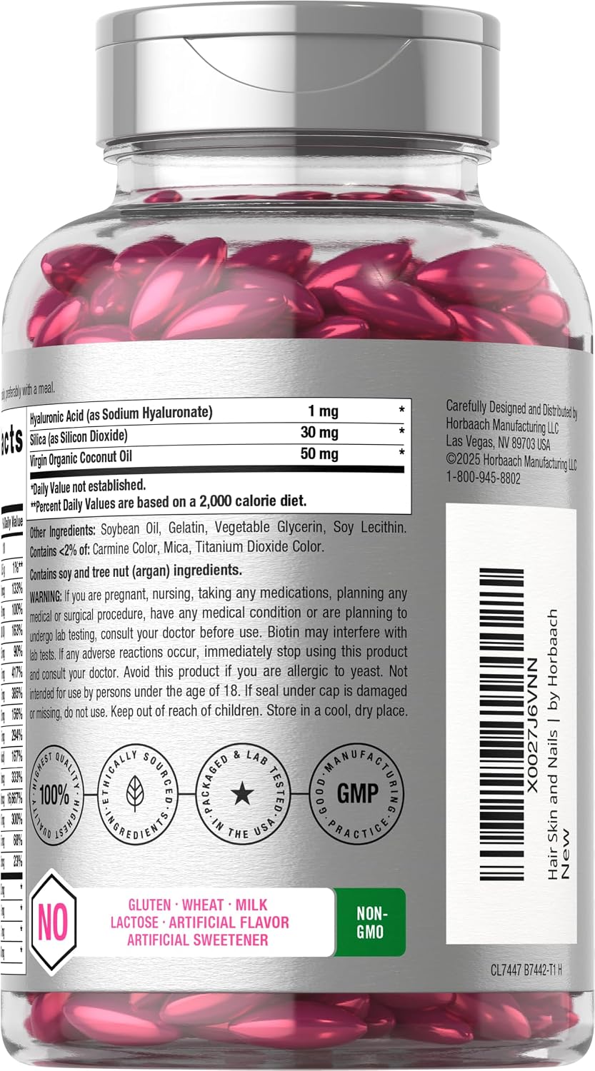 Horbäach Vitaminas para Cabello, Piel y Uñas - 300 Cápsulas Blandas con Biotina y Colágeno