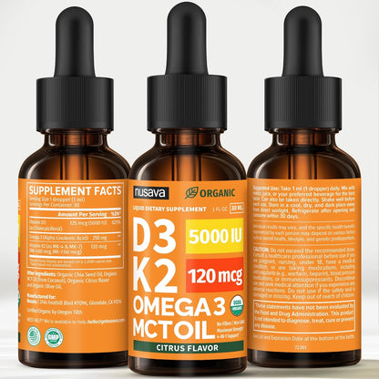 (2 Pack) Organic Vitamin D3 K2 Drops with MCT Oil & Omega 3 - Liquid Vitamin D3 5000 IU - K2 D3 Vitamin Supplement - Vitamin – Image 8