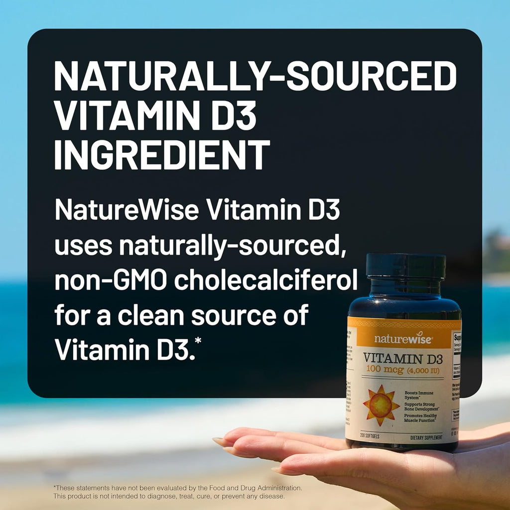 NatureWise Vitamina D3 4000 UI (100 mcg) - 360 Mini Cápsulas Blandas - Suministro para 1 Año - Apoyo Inmunológico, Muscular y Óseo - No-GMO, Sin Gluten, en Aceite de Oliva Virgen Extra Orgánico