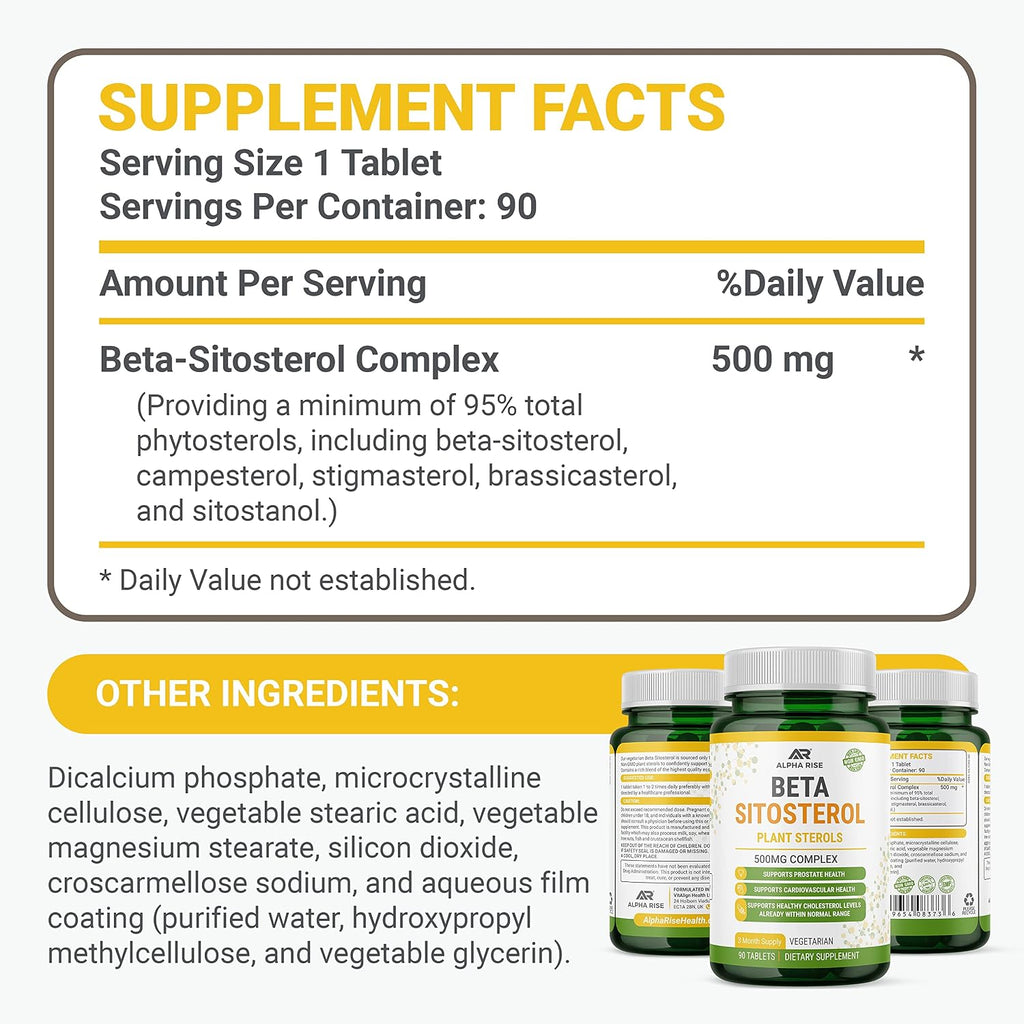 Beta Sitosterol 500 mg - 90 Comprimidos - No Transgénico - Salud Prostática y Colesterol
