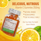 Vitamin C Gummies 250mg – 60 Gomitas con Sabor a Naranja para Adultos, Veganas, Sin Gluten