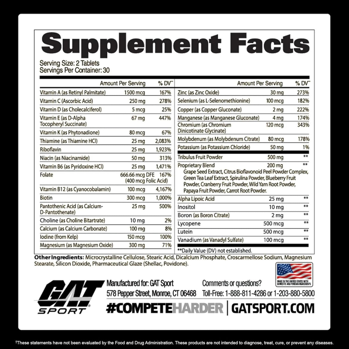 GAT SPORT Men's Multi + Test, Multivitamínico Premium para Hombres (60 Comprimidos) – Image 2