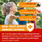 Gominolas Sin Azúcar de Vitamina C + D3 + Zinc para Adultos 50+, 9 en 1 Suplemento Defensa Inmune con D3 5000IU, Saúco, Equinácea, Gordolobo, Antioxidante, Vegano (Pack de 1)
