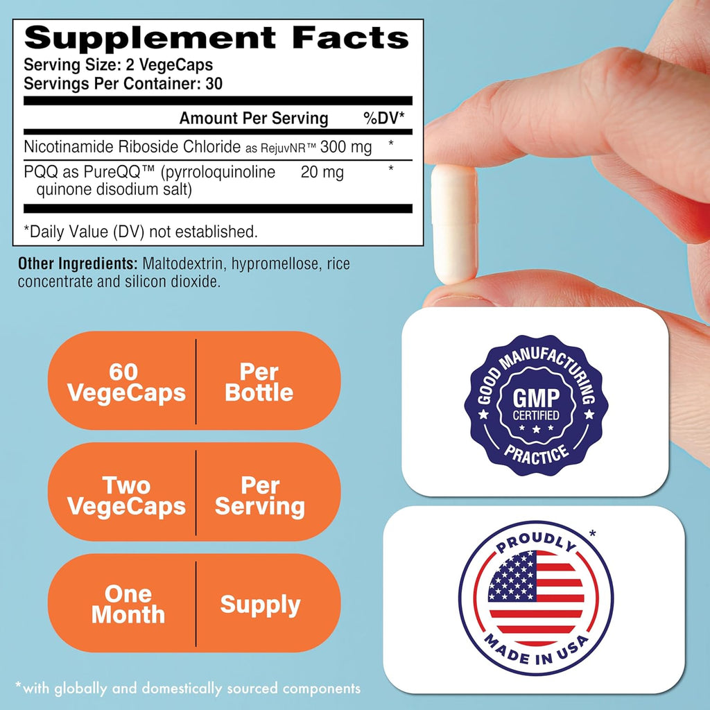 Health Thru Nutrition Activador NAD+ con NR y PQQ | 300mg Nicotinamida Ribósido + 20mg PQQ | 60 Cápsulas