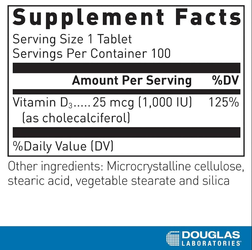 Douglas Laboratories Vitamina D3 1000 UI - 100 Comprimidos