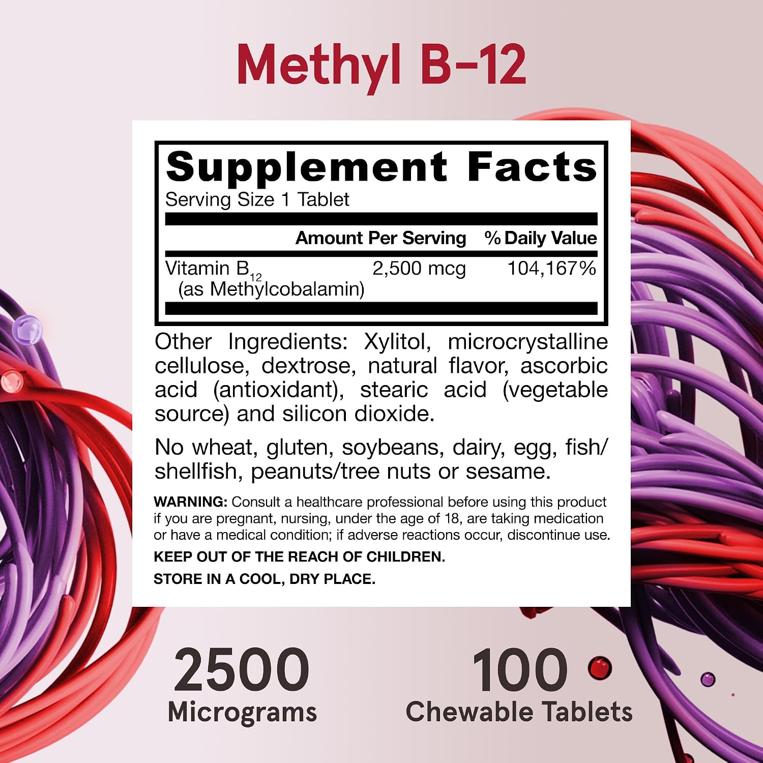 Jarrow Formulas Ultra Strength Methyl B-12 2500 mcg - 100 Comprimidos Masticables Sabor Tropical