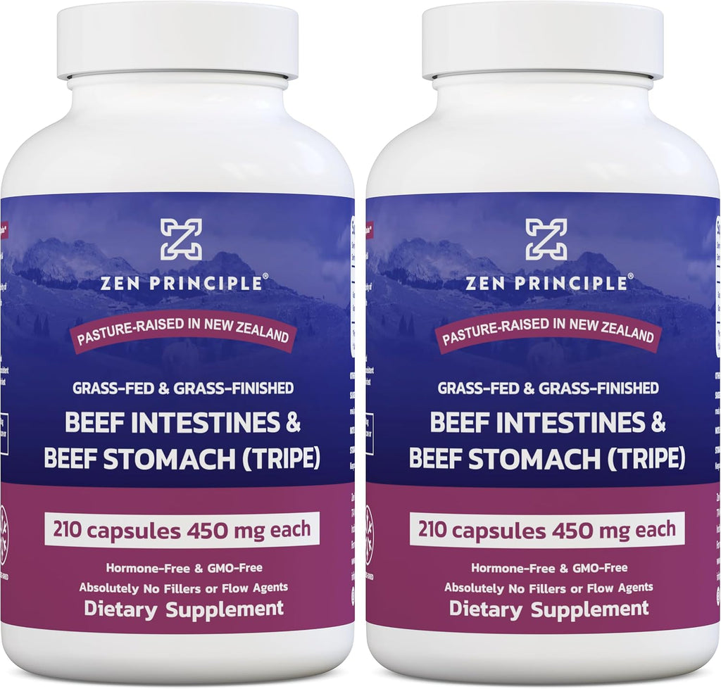 Zen Principle Suplemento de Intestinos de Res con Tripa - Paquete de 2 - 420 Cápsulas - Grass Fed New Zealand