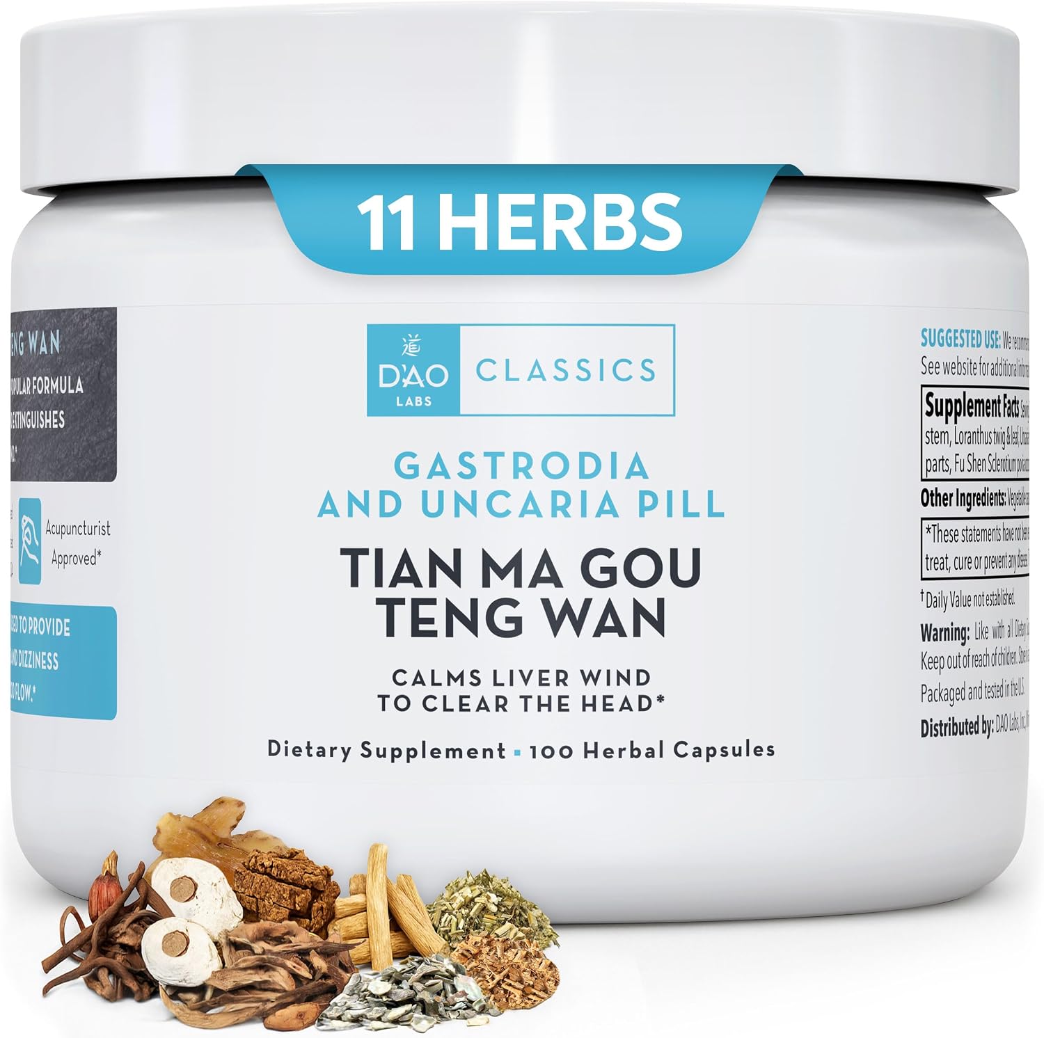 D’AO Labs Tian Ma Gou Teng Wan – Cápsulas de Gastrodia y Uncaria – 100 Cápsulas