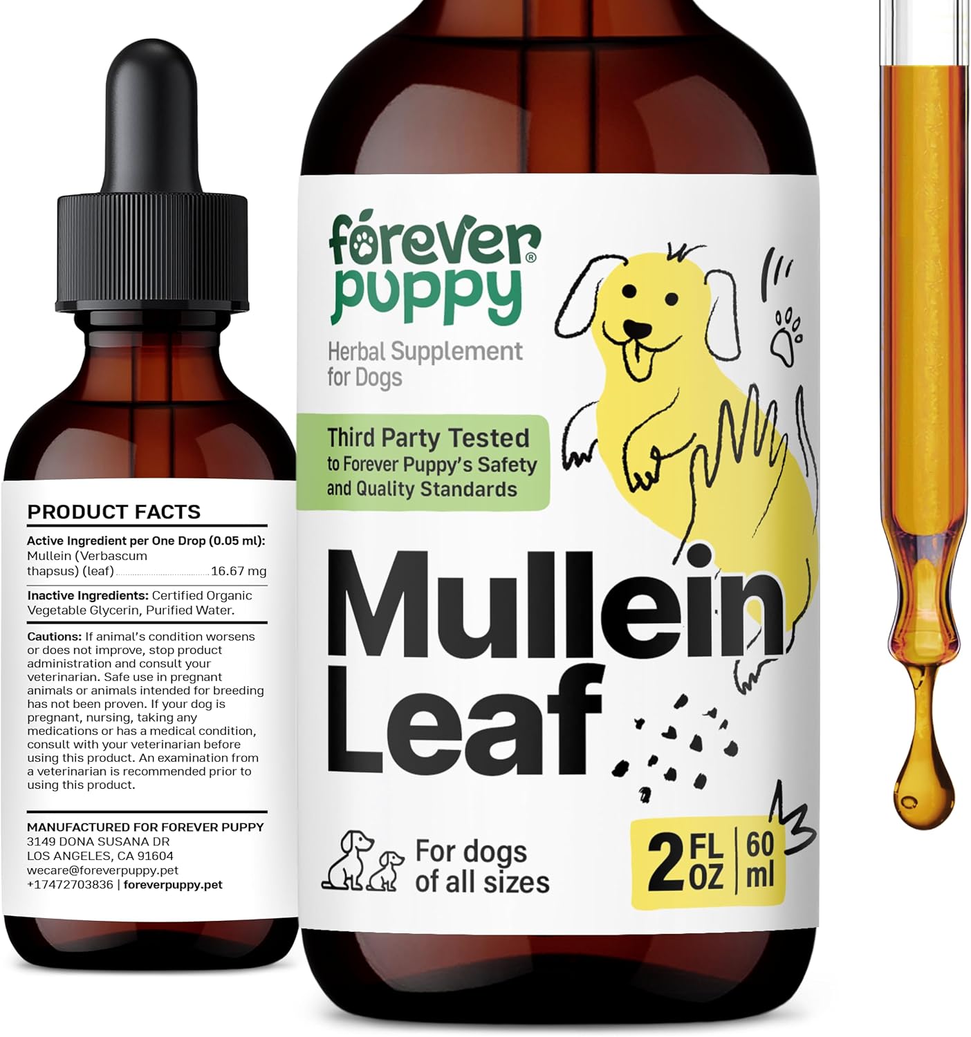 Forever Puppy Mullein Tincture for Dogs - Apoyo Respiratorio Natural - Extracto de Gordolobo para Pulmones - Sin Azúcar ni Alcohol - 60 ml