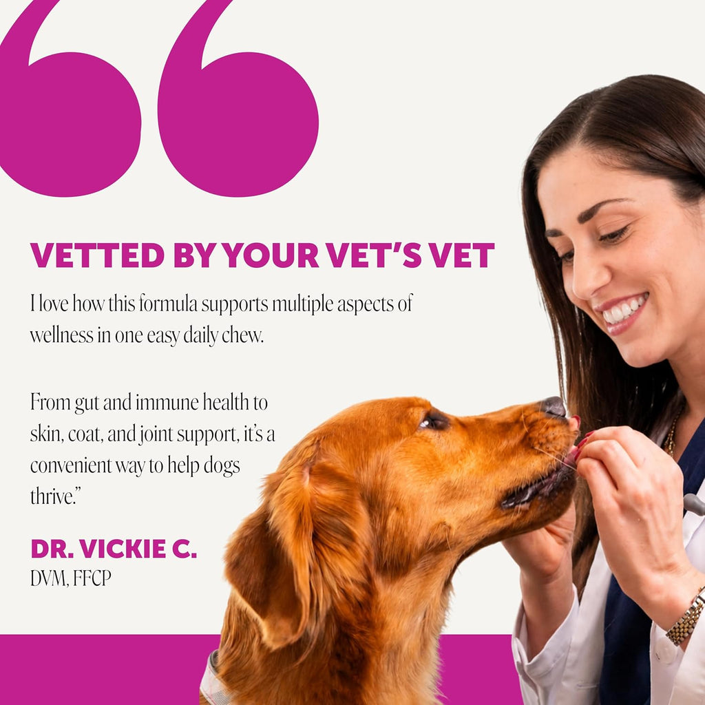 Suplemento Multivitamínico 10 en 1 para Perros con Glucosamina y Probióticos - Apoyo para Articulaciones y Cadera, Salud Digestiva, Inmunidad, Corazón y Piel - Vitaminas Diarias y Omega-3 (Sabor a Mantequilla de Maní, 90 unidades)