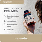 NatureWise Multivitamínico para Hombres - Apoyo Diario - Minerales y Hierbas para Energía, Rendimiento, Inmunidad - con Vitamina A, C, D, Complejo B - Sin Soja ni Gluten, No GMO - 90 Cápsulas
