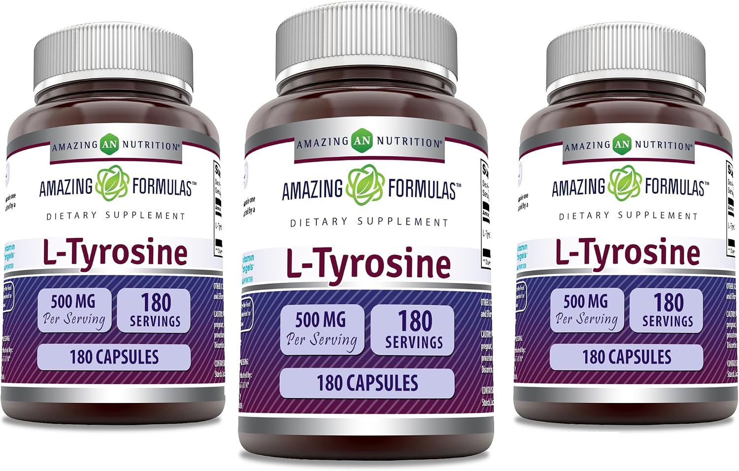 Amazing Formulas L-Tirosina 500 mg Cápsulas | Suplemento de Aminoácido Esencial | No Transgénico | Sin Gluten | 360 Cápsulas